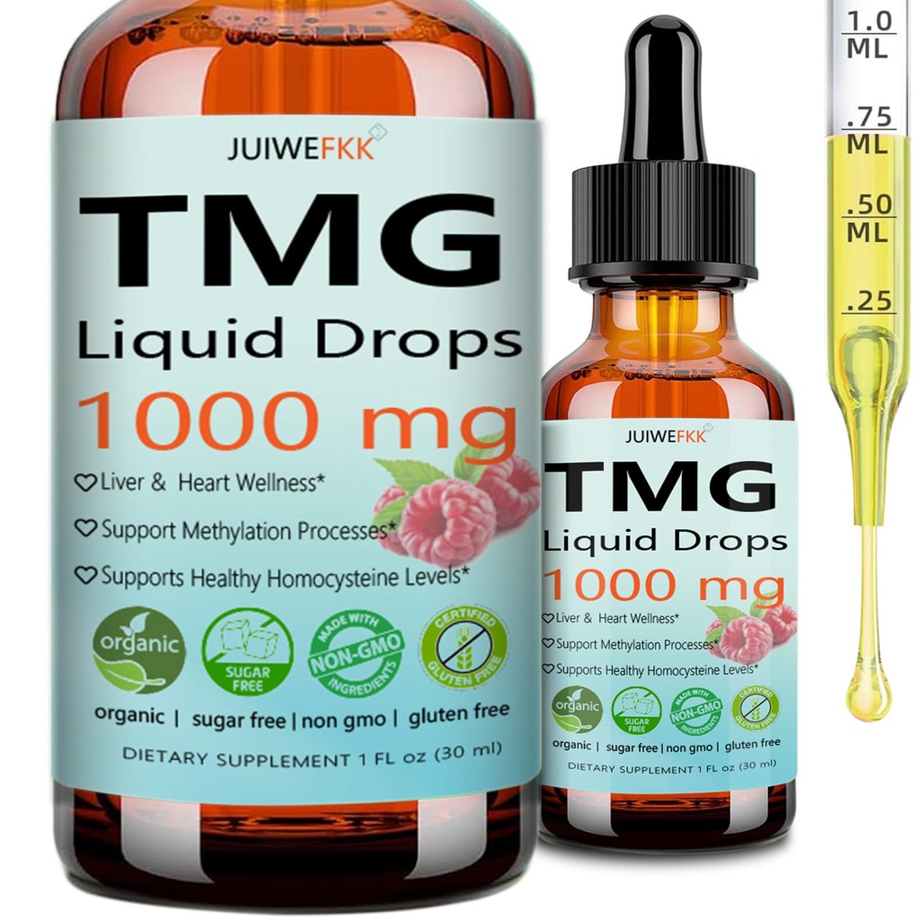 TMG Supplements 1000mg Liquid, Extra Strength Pure TMG Betaine (Trimethylglycine) for Women Men, Support Homocysteine Balance Heart Brain & Liver Health, Vegan, Non-GMO, Raspberry Flavor, 30 Servings