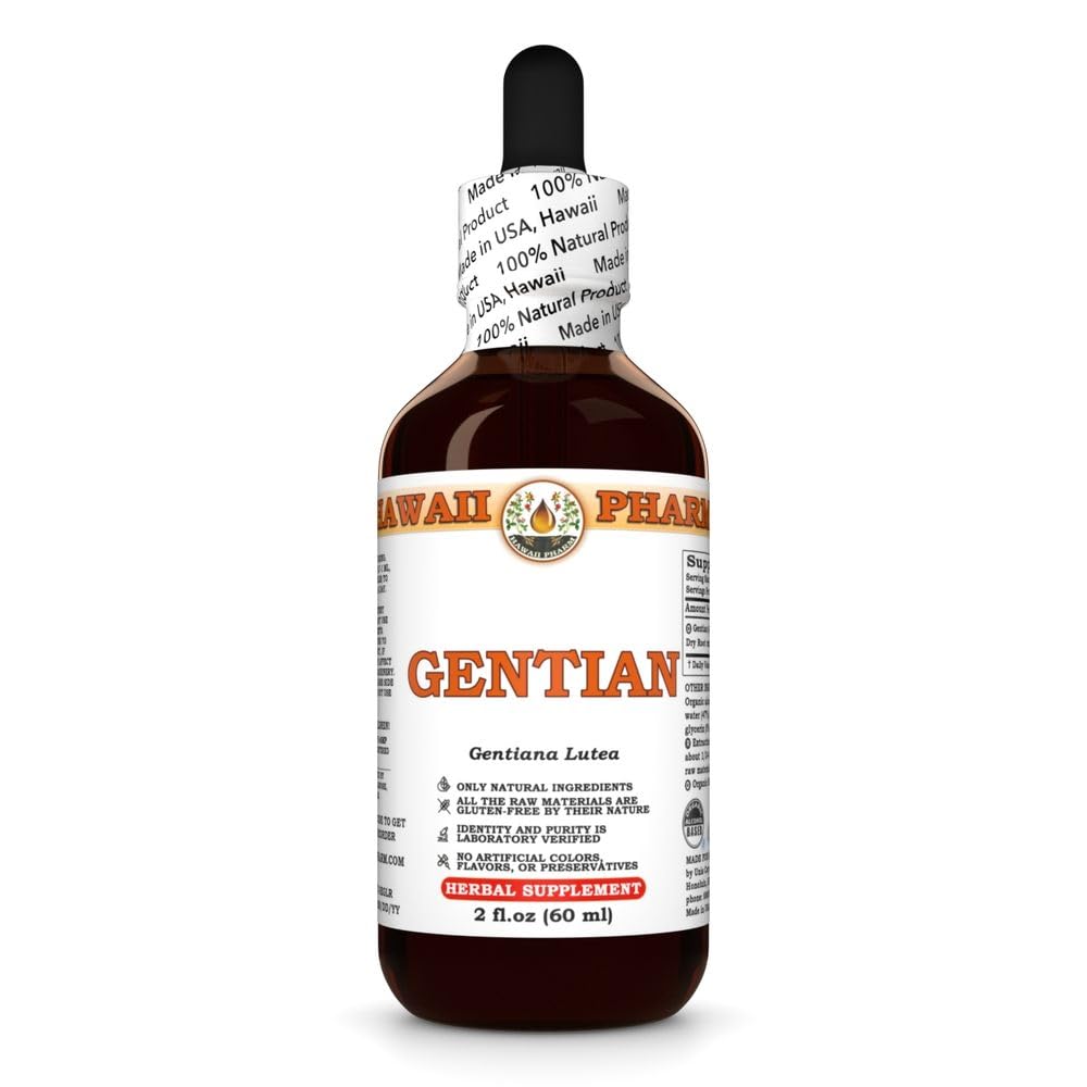 Gentian (Gentiana Lutea) Dry Root Tincture, Made in Hawaii, Raw Materials, All Natural, Vegan, Pure Liquid Extract - 2 fl.oz