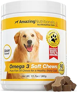 神奇的Omega 3 for Dogs – Omega 3 Fish Oil for Dogs 补充:为干燥皮肤和热点的肌肤减肥以及 Sheding Coat 配环保局和DHA脂肪酸 - 90 Bacon Soft Chews