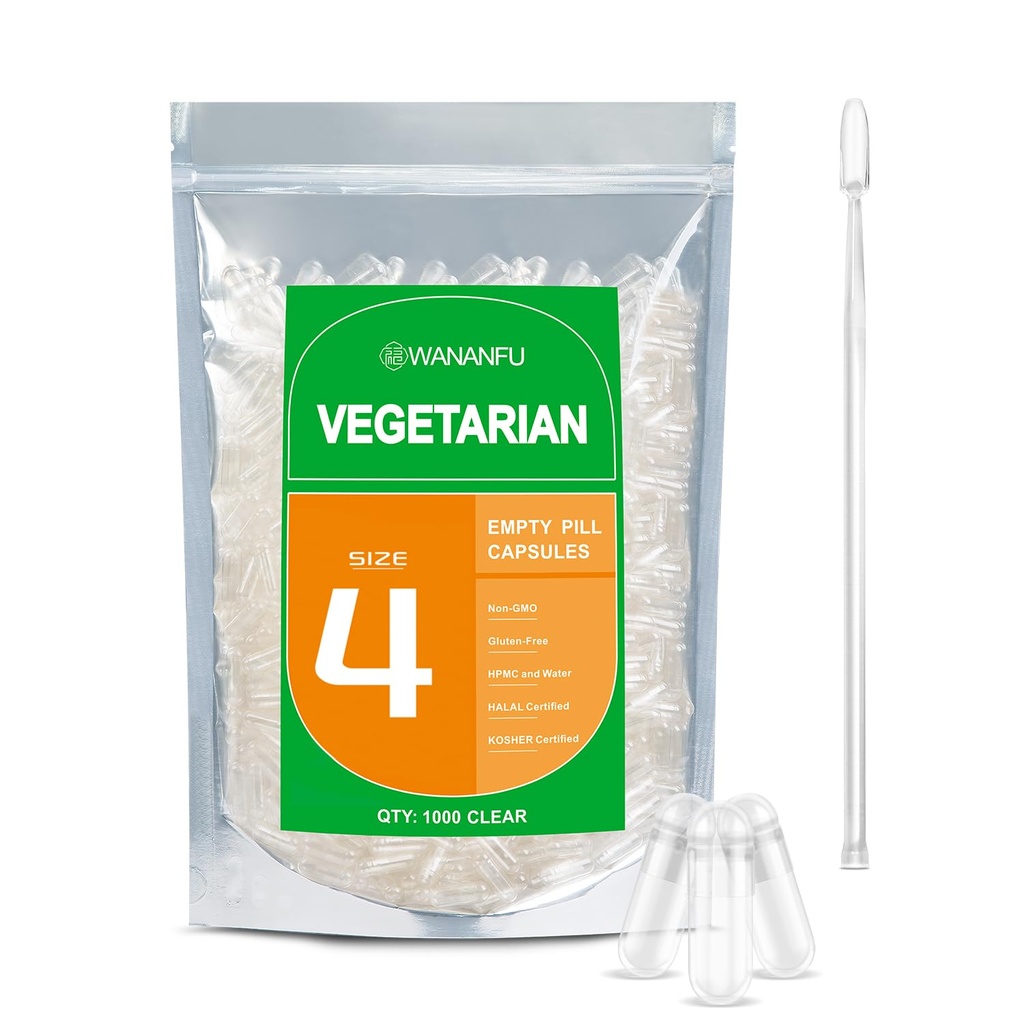 wananfu 大小 4 空的 Capsules 蔬菜( 500 个计数) 装有 2 个微实验室勺, 清空可填充的 Veggie Pill Capsules 大小 4 用于制作自己的补充
