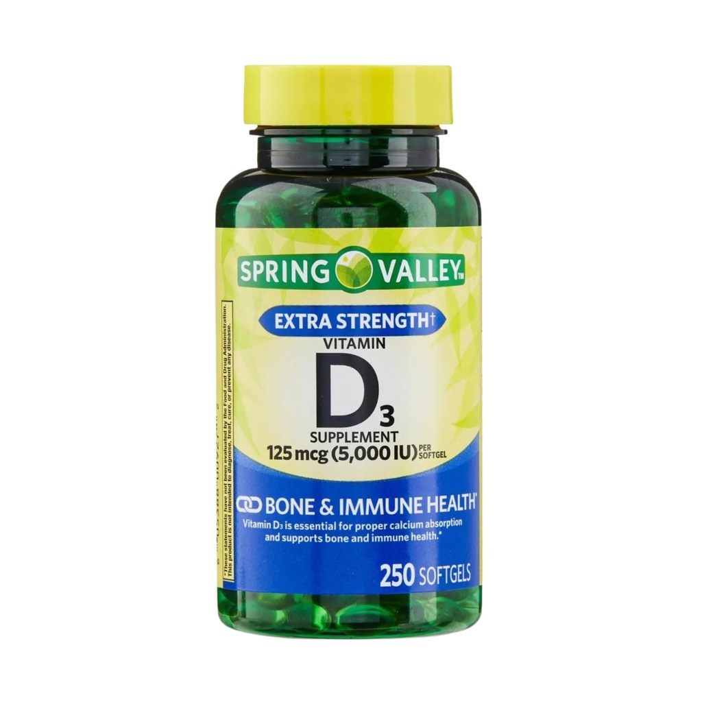 Extra Strength Vitamin D3 5000 IU 125 mcg – 250 Softgels, High Potency D3 Vitamin Supplement, Daily Vitamin D for Bone Strength, Immune Support (Pack of 1)