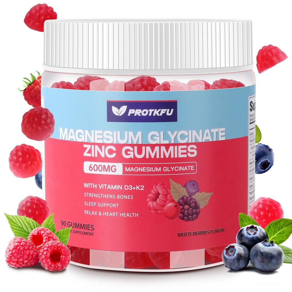 90 CT Magnesium Glycinate Gummies 600mg, Sugar Free Magnesium Gummies w/Zinc & Vitamin D3 - Magnesium Supplements for Sleep, Supports Bone Health, Nerve & Immune Function