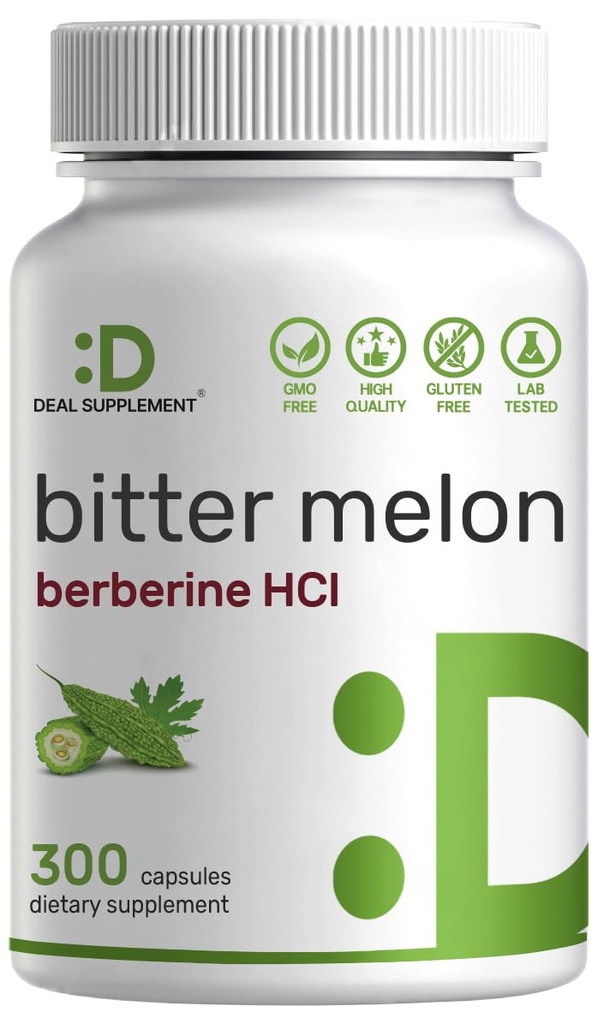 Melon与Berberine Supplement 15 mg Per service, 300 Capsules 15:1 野生Bitter Melon 水果提取与Berberine HCL 第三方 测试 QQ 工厂,非GMO