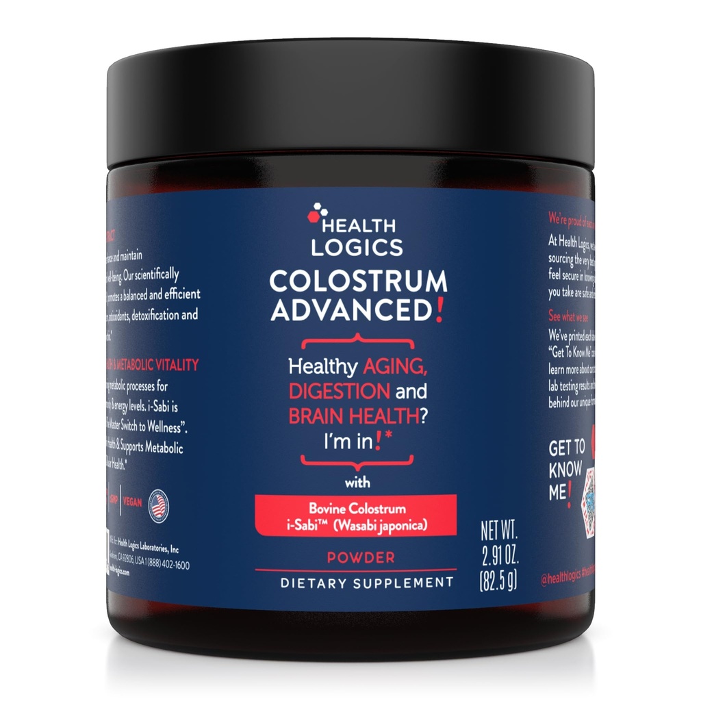 Health Logics Colostrum Advanced | Colostrum Powder Supplement, 25% IgG for Gut Health, Immune Support, Wasabi Japonica Superfood, 50 Servings, Whole Bovine Colostrum Superfood, Unflavored