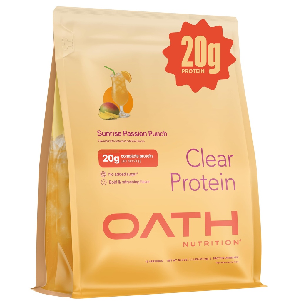 OATH NUTRITION Clear Whey Isolate Protein Powder, Sunrise Passion Punch, 20g Complete Protein per Serving, No Added Sugar, Grass-Fed, 18 Servings (Pack of 10)