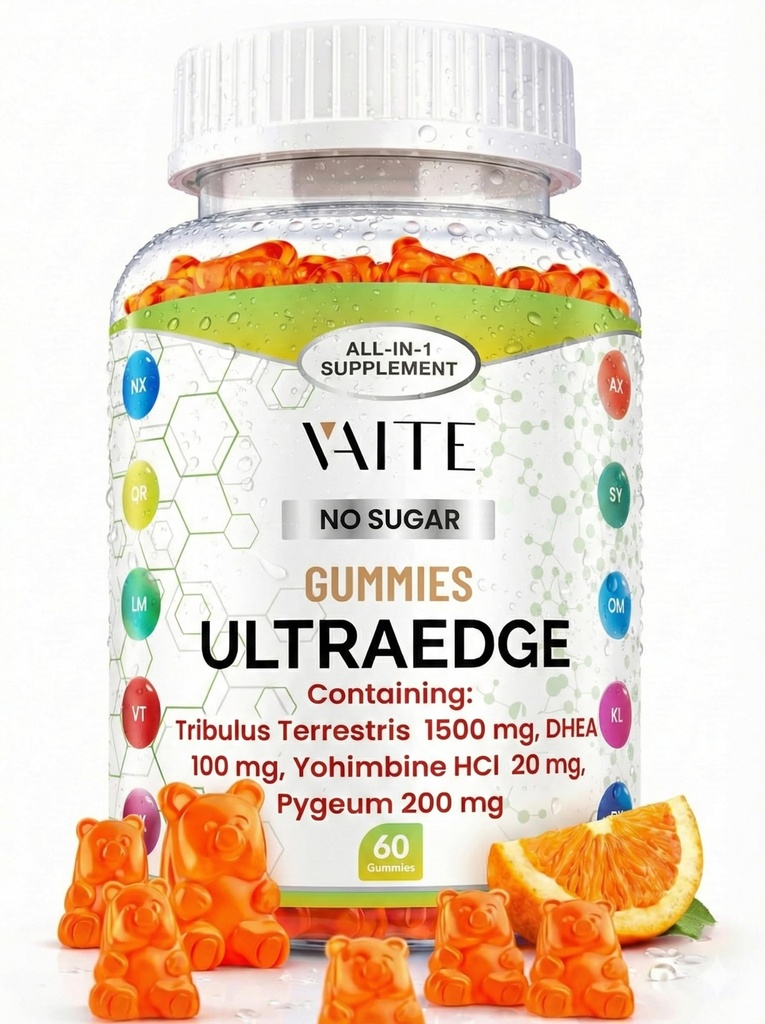 VAITE UltraEdge Herbal Complex Gummies – Tribulus Terrestris 1500mg, DHEA 100mg, Yohimbine HCl 20mg, Pygeum 200mg, Plant-Based Blend, 60 Vegan Gummies, Non-GMO, Gluten-Free, Adult Supplement