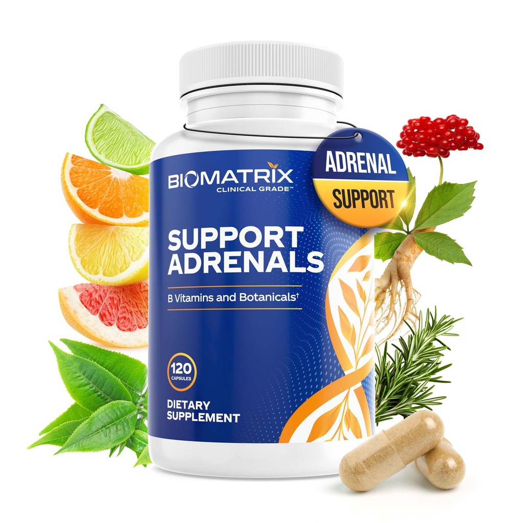BioMatrix Adrenal Fatigue Supplement, Cortisol Manager, 5-MTHF, B Vitamins, Vitamin C, Adaptogens, Bioflavonoids, DHEA, Inositol, 30-60 Day Supply | 120 Veggie Caps