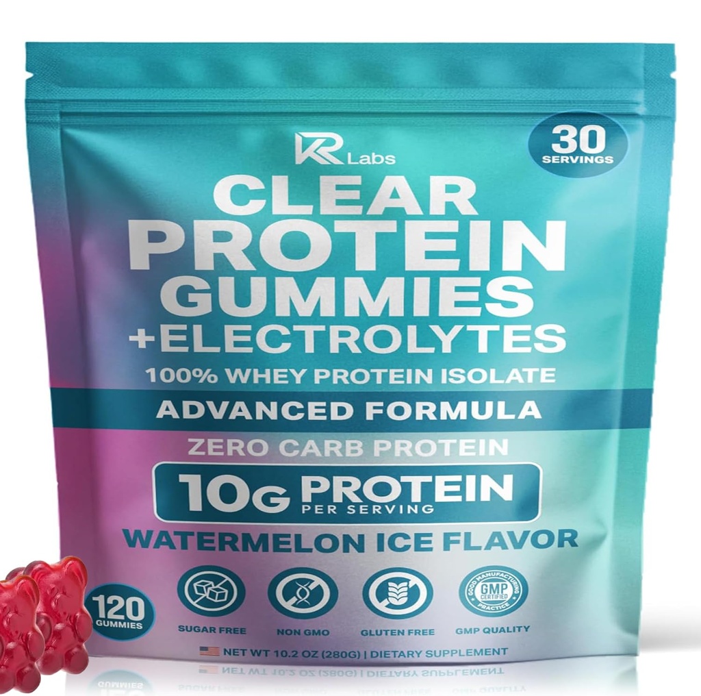 Zero Carb 100% Clear Whey Isolate Protein Gummies + Electrolyte | 300g Total Protein per Bag | Plant Based Ingredients with Vitamins for Men & Women Gluten Free Non-GMO | Watermelon |120 Count