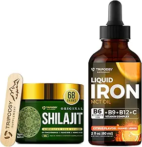 含维生素B6、B9、B12、C、Folate和MCT油(2 Fl Oz、Citrus) +纯喜马拉雅Shilajit Resin 600mg 用于支持免疫和能源(68g)