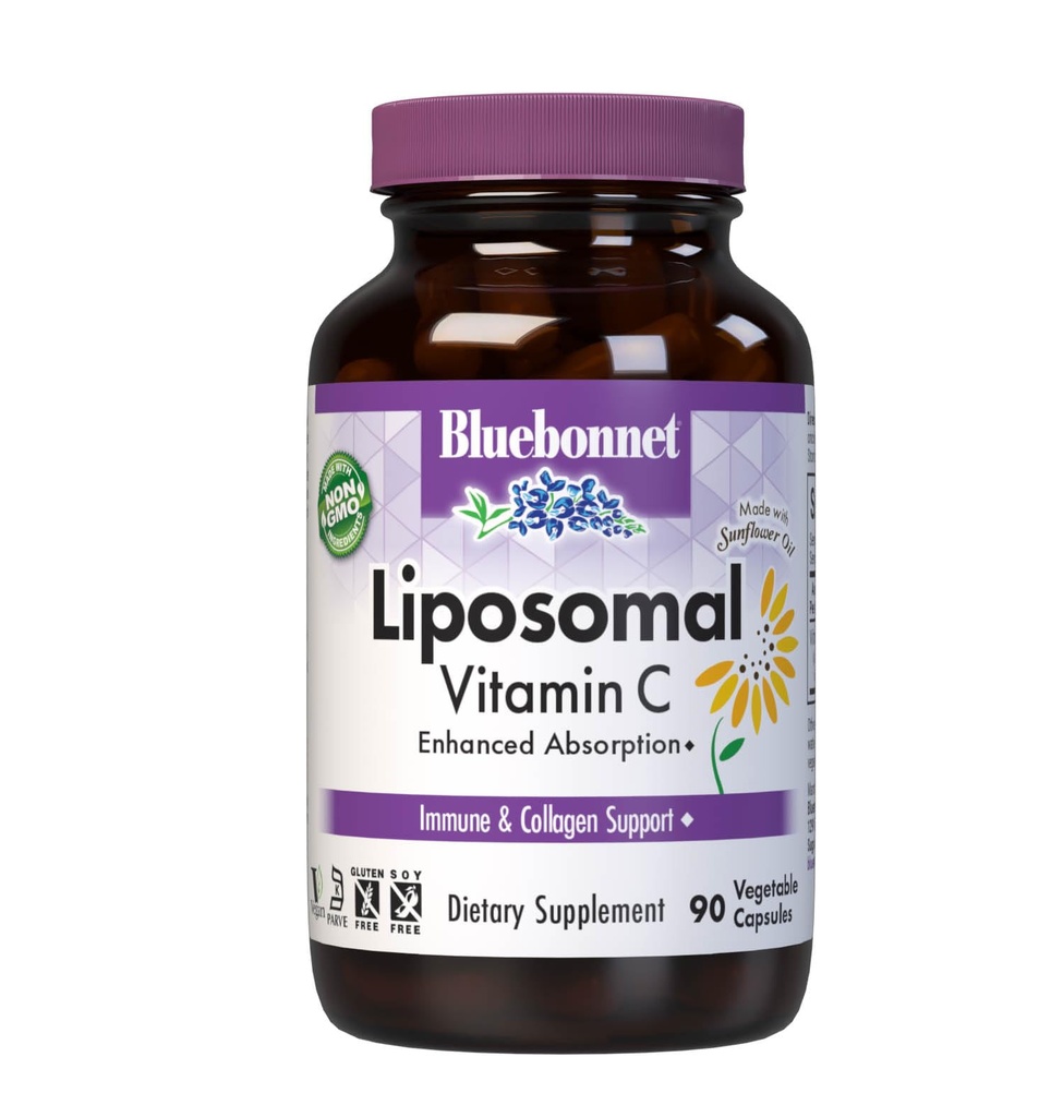 BlueBonnet Nutrition Liposomal Vitamin C, Immune Health*, Joint Health*, Collagen Synthesis*, Vegan, Kosher, Non-GMO, Gluten-Free, Soy-Free Milk-Free, 90 Vegetable Capsules, 45 Servings