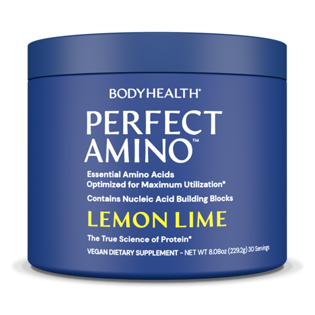 BodyHealth PerfectAmino Powder - BCAA and EAA Powder for Pre and Post Workout - Amino Acid Energy Drink for Men and Women to Support Lean Muscle and Recovery - Lemon Lime - 30 Servings
