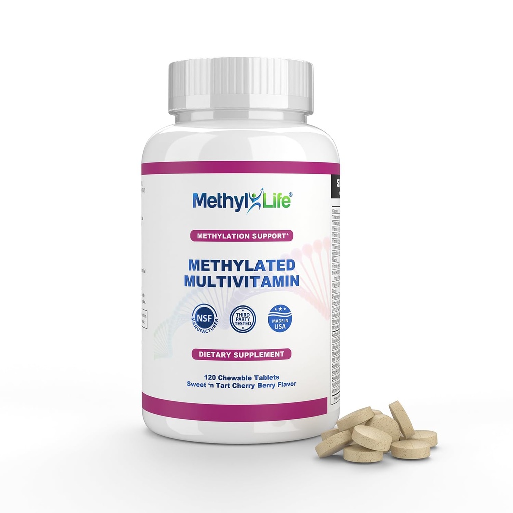 Methyl-Life® Methylated Multivitamin – Chewable Multi with Active Folate (Cerebrofolate®) & B12 – High Absorption, Vegan, Non-GMO, Gluten-Free | 120 Tablets