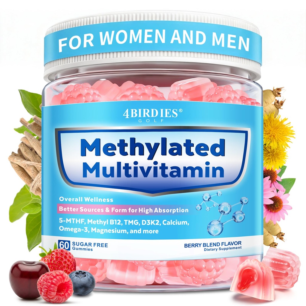 Methylated Multivitamin for Men and Women Gummies with Omega-3, D3 K2, Calcium, Methylfolate & B12, TMG, Mens & Womens Multivitamin Daily Vitamin A, C, E, B, Magnesium, CoQ10 for Daily Support, Vegan