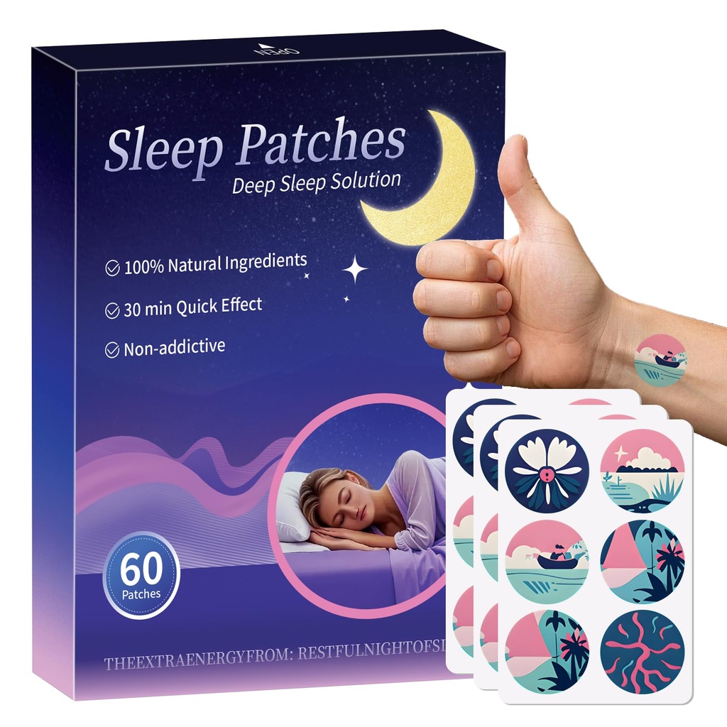 Sleep Patches, 60 Pack Upgraded Deep Sleep Patches for Adults, Made of All-Natural Ingredients, for Men and Women, Highly Breathable and Suitable for Hot Weather，Easy to Use That Last All Night-KK03