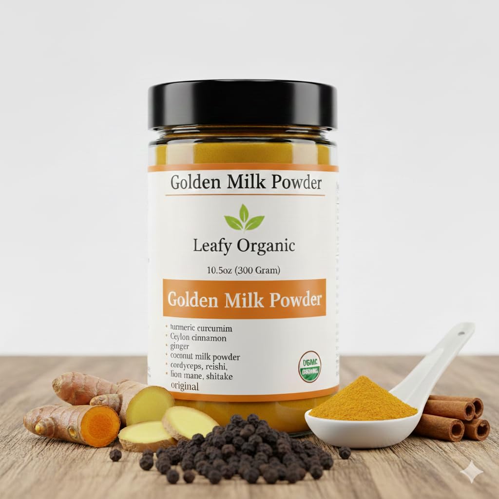 Golden Milk Supplement Powder -Turmeric Curcumin, Ceylon Cinnamon,Ginger,Coconut Milk Powder with Mushroom Powder Blend & Black Pepper - 10.5 Oz (75-Day Supply)