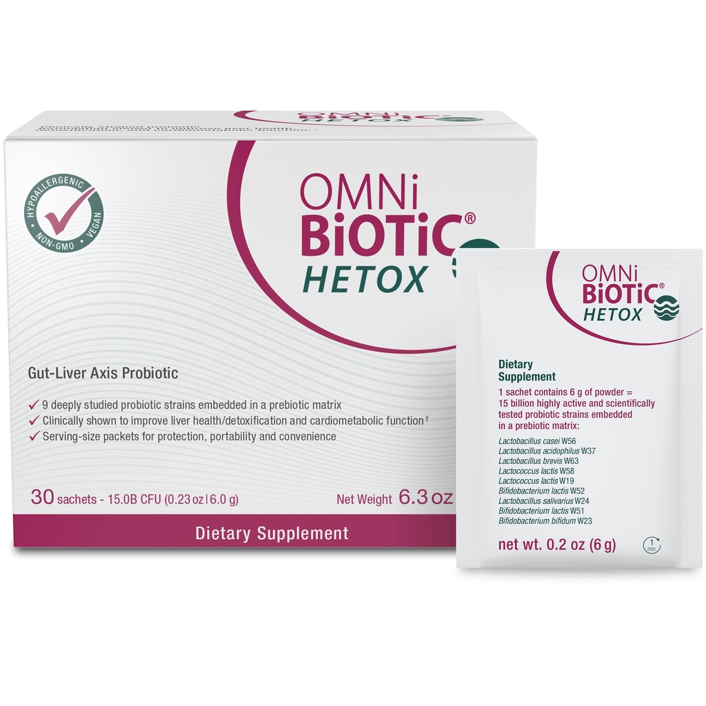 OMNI BiOTIC HETOX 抗生素活体脱毒 - Bifidobacterium & Lactobacillus 抗生素补充 - 伪增生素Gut - Liver 支持 - 非GMO 抗生素清洁 男女