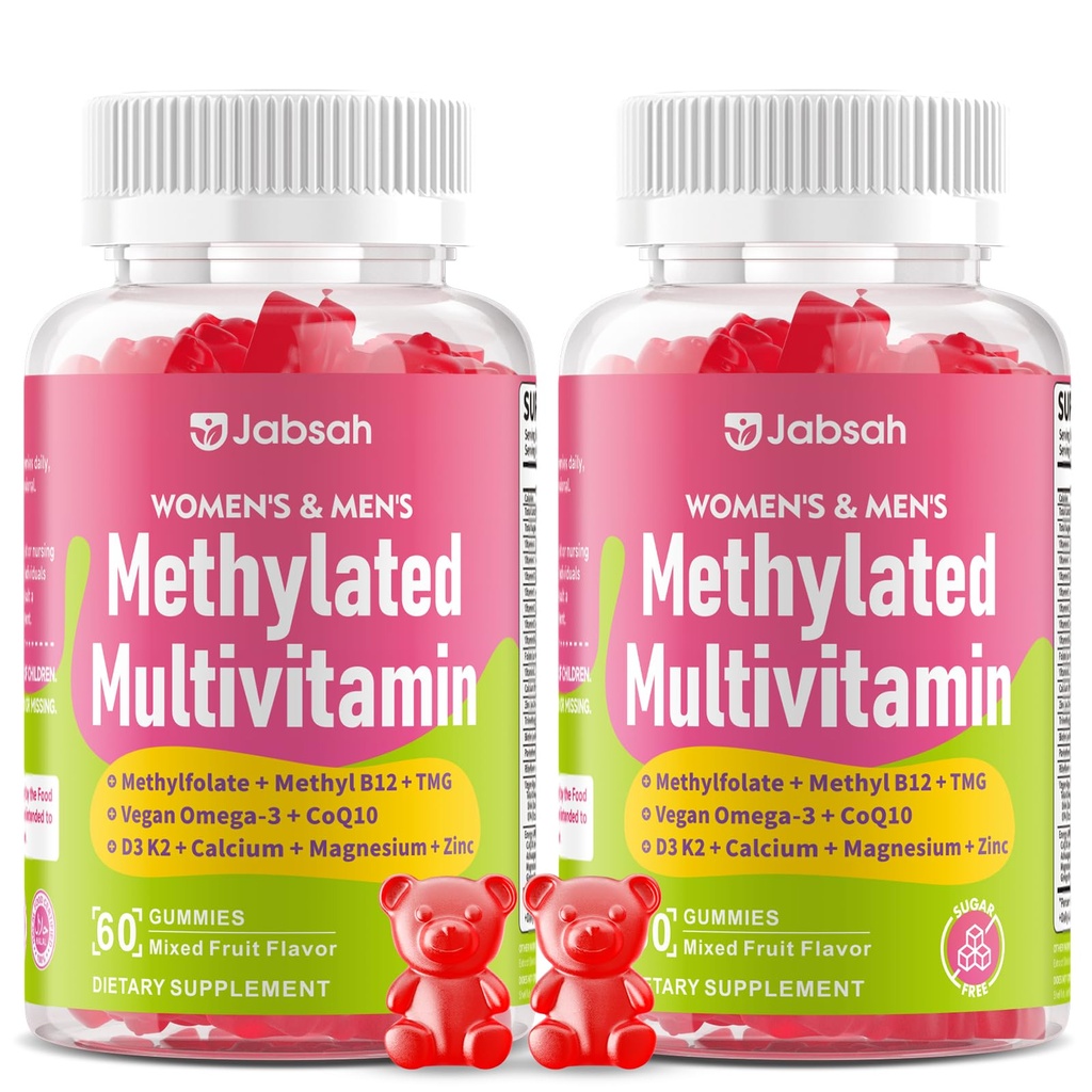 Methylated Vitamin B Complex Gummies for Women & Men, Multivitanins Gummy with Vitamin A, C ,E, Methylfolate & B12, TMG, Calcium, D3 K2, Magnesium & More for Overall Health-Vegan, Sugar Free,120 Cts