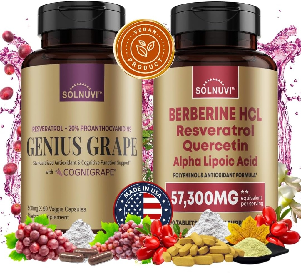 神经防护箱:Berberine & Resveratrol Complex - 临床测试的认知草,Quercetin, Alpha Lipoic Acid - 脑健康与抗氧化剂支持 - 非GMO, Gluten-无,Vegan 补充