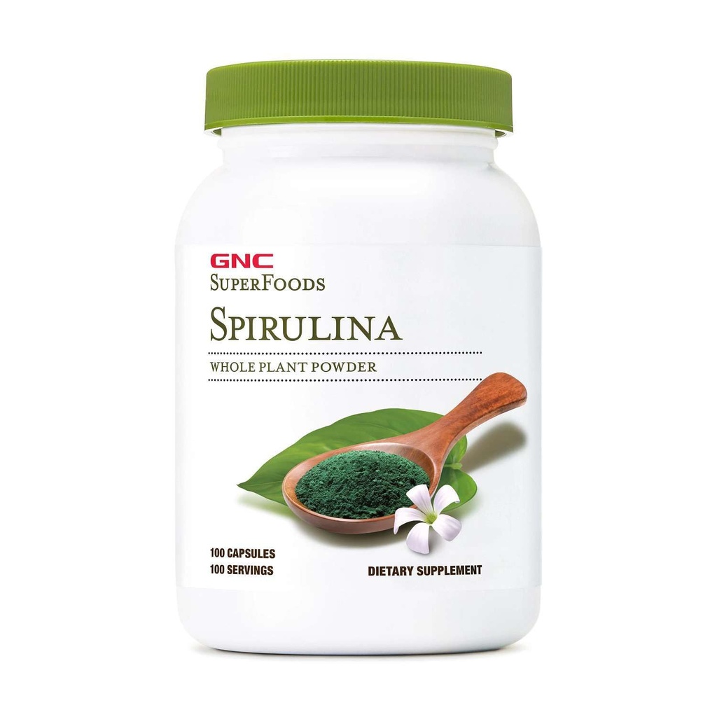 GNC 超级食品 Spirulina 整个工厂粉末罐头,100个卡普莱,100个服务
