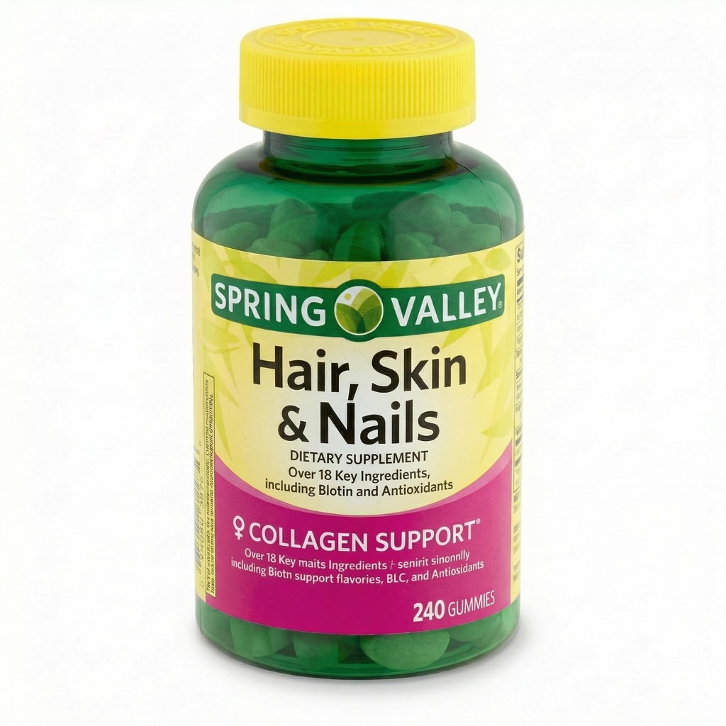 Spring Valley Hair, Skin & Nails Collagen Support, with 3,000 mcg Biotin, Vitamins A, C, D, E & B-Complex, 240 Caplets (80 Servings)*