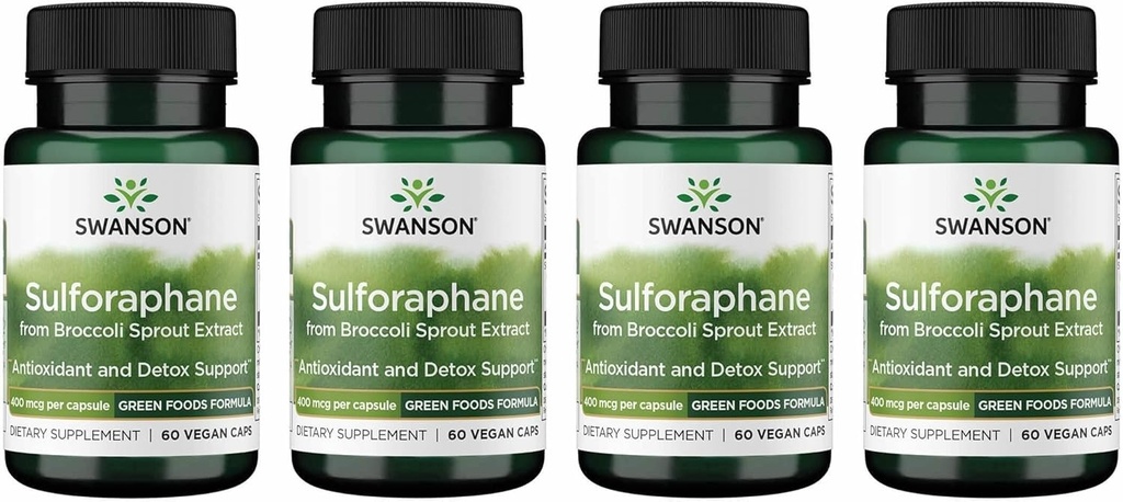 Swanson Sulforaphane - 百花果芽提取辅助细胞,GI Tract,和Liver健康 - 天然补充 标准化为0.4% Sulforaphane - (60 Vegie Capsules,每件400mcg)(4包)