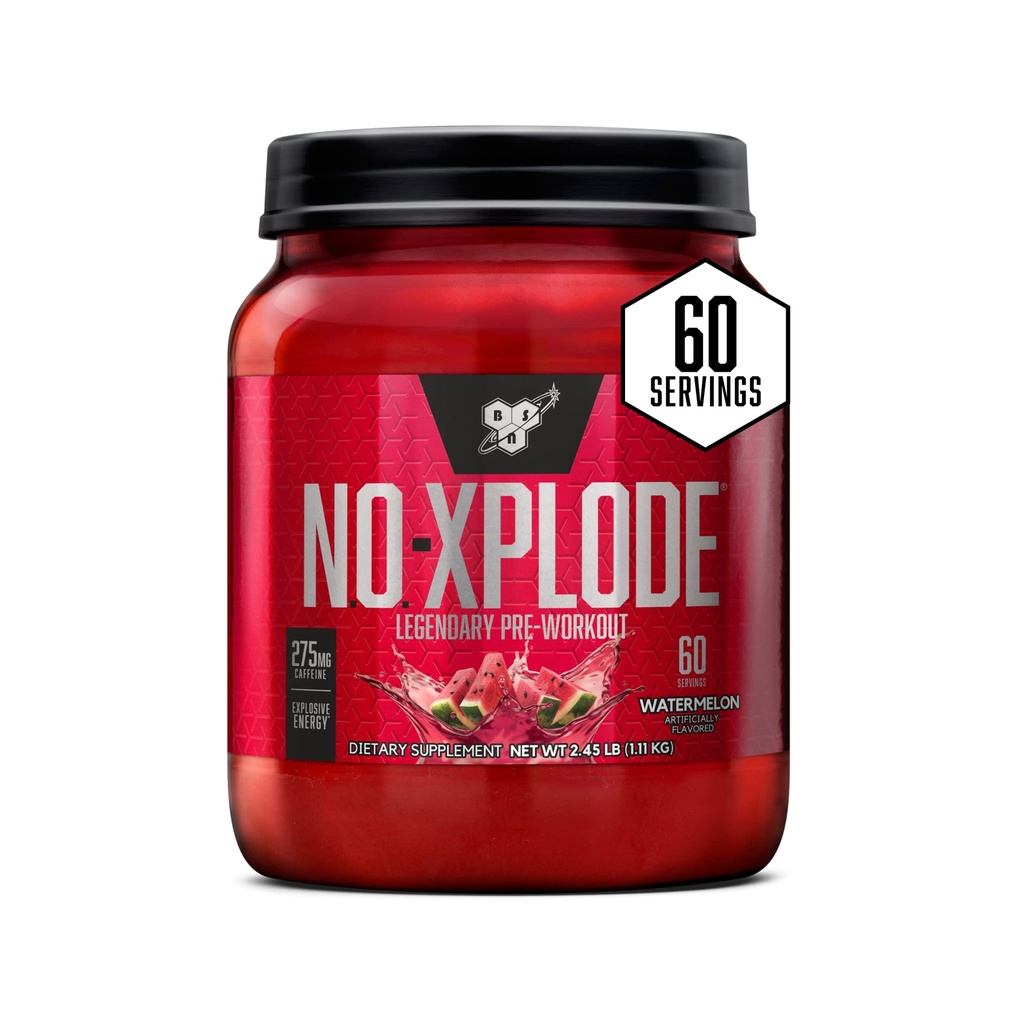 BSN N.O.-XPLODE Pre Workingout Powder, 配有Creatine和Beta-Alanine的男女能量补充, Flavor: 西瓜, 60种服务