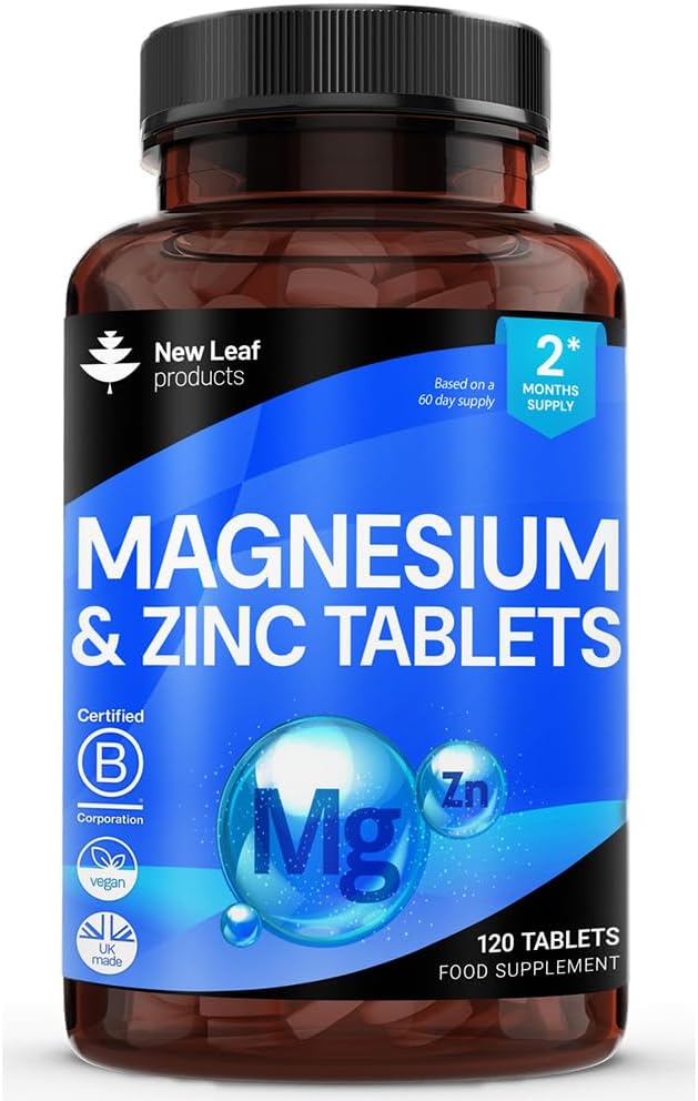镁补充500mg 镁和锌补充剂 - 高吸收镁氧化锌和锌 - 肌肉骨与健康免疫功能 - Vegan, Non-GMO, Gluten-Free - 120易吞片