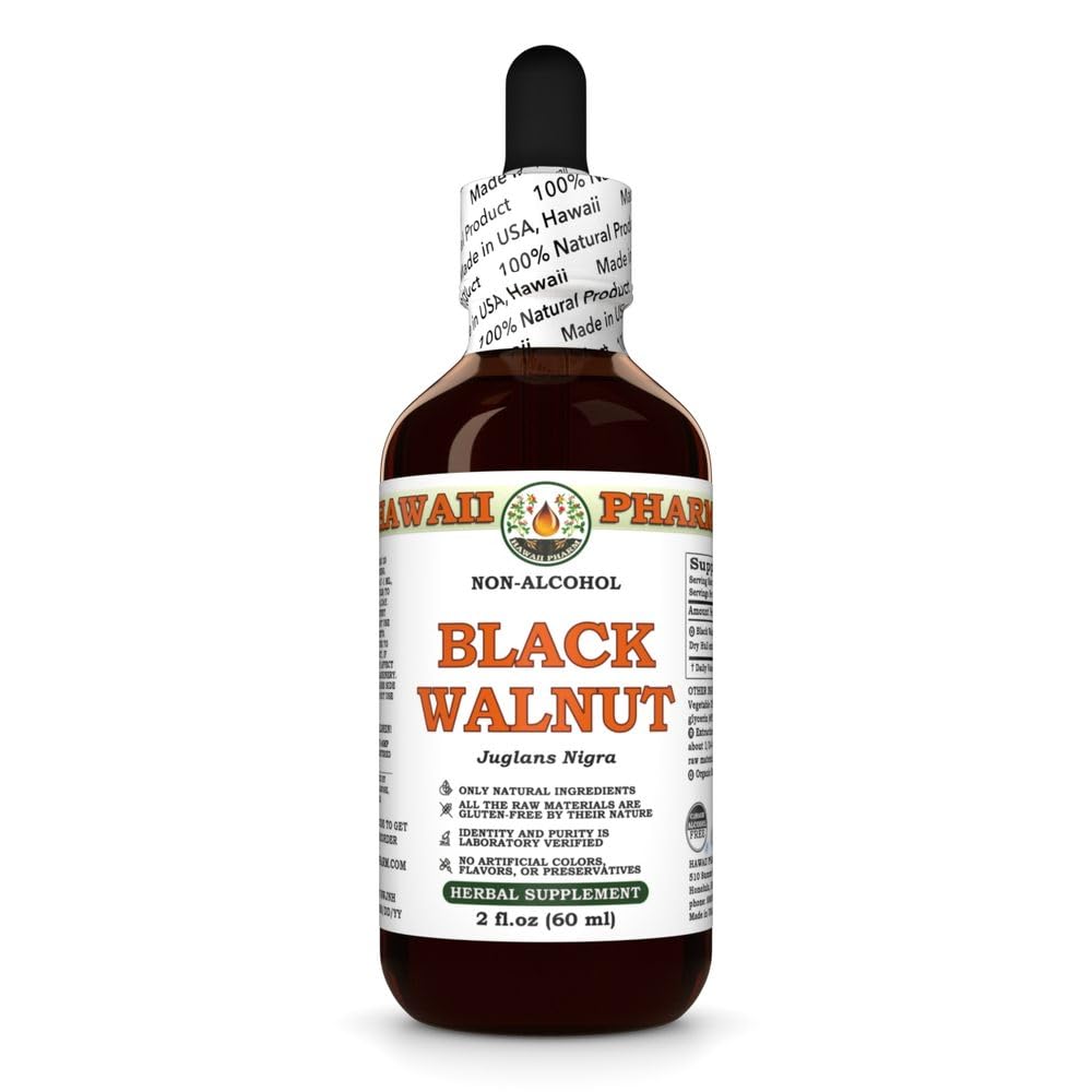 Black Walnut (Juglans Nigra) Dry Hull Glycerite, Made in Hawaii, Raw Materials, All Natural, Vegan, Lab Tested Alcohol-Free Liquid Extract - 2 fl.oz