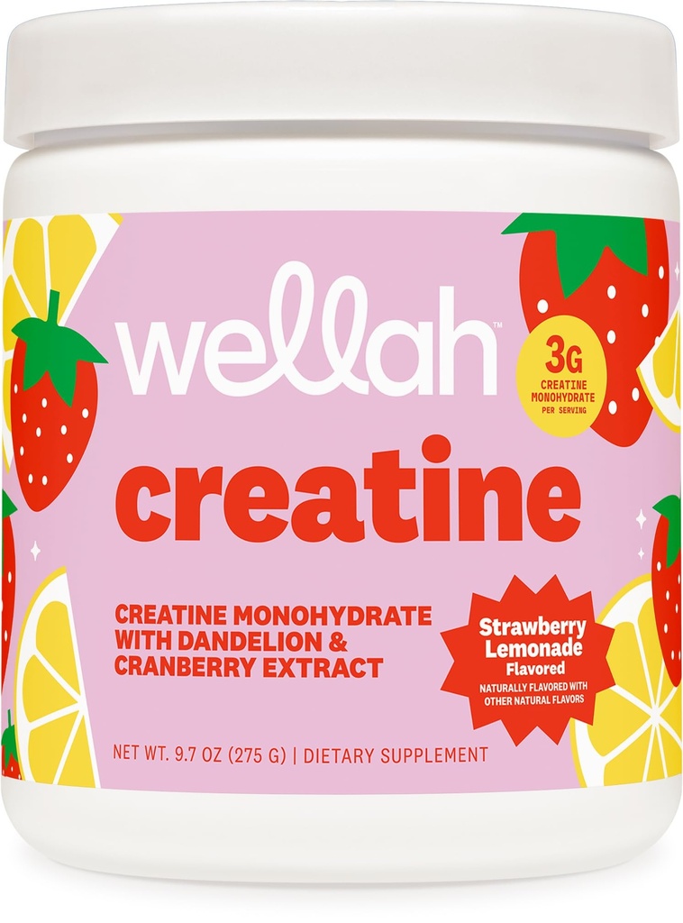 妇女用Wellah Creatine -- -- 含Dandelion & Cranberry 提取物的Creatine 单水合物(50种,草莓柠檬水)