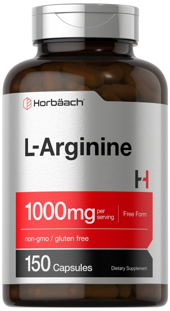Horbäach L-Arginine 1000mg | 150 Capsules | 自由形态饮食补充 | 非GMO & Gluten free