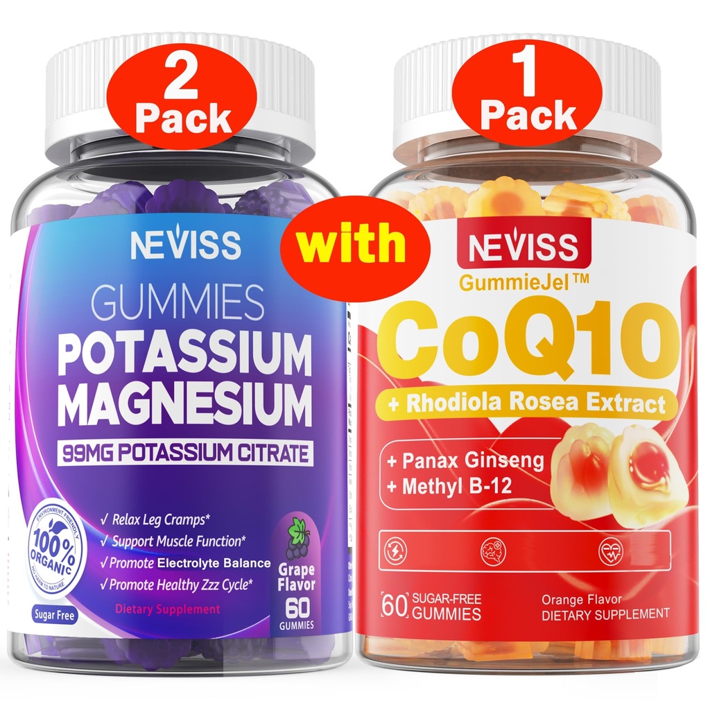 2Pack Potassium Magnesium Gummies + 1Pack CoQ10 Filled Gummies