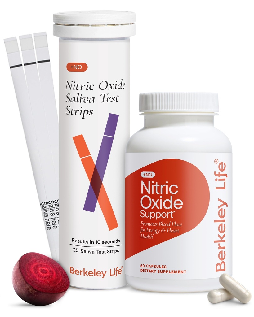 Berkeley Life Nitric Oxide Support Supplement & At-Home Testing Strips Bundle (60 Capsules & 25 Test Strips)