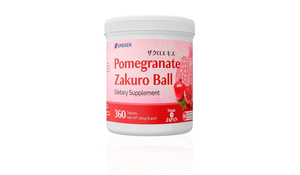 Umeken Pomegrenate Balls,配有天然维生素、矿物、酸盐和Tannins的可嚼补充剂,日本妇女石榴补充剂,两个月供应,360瓶,包装1