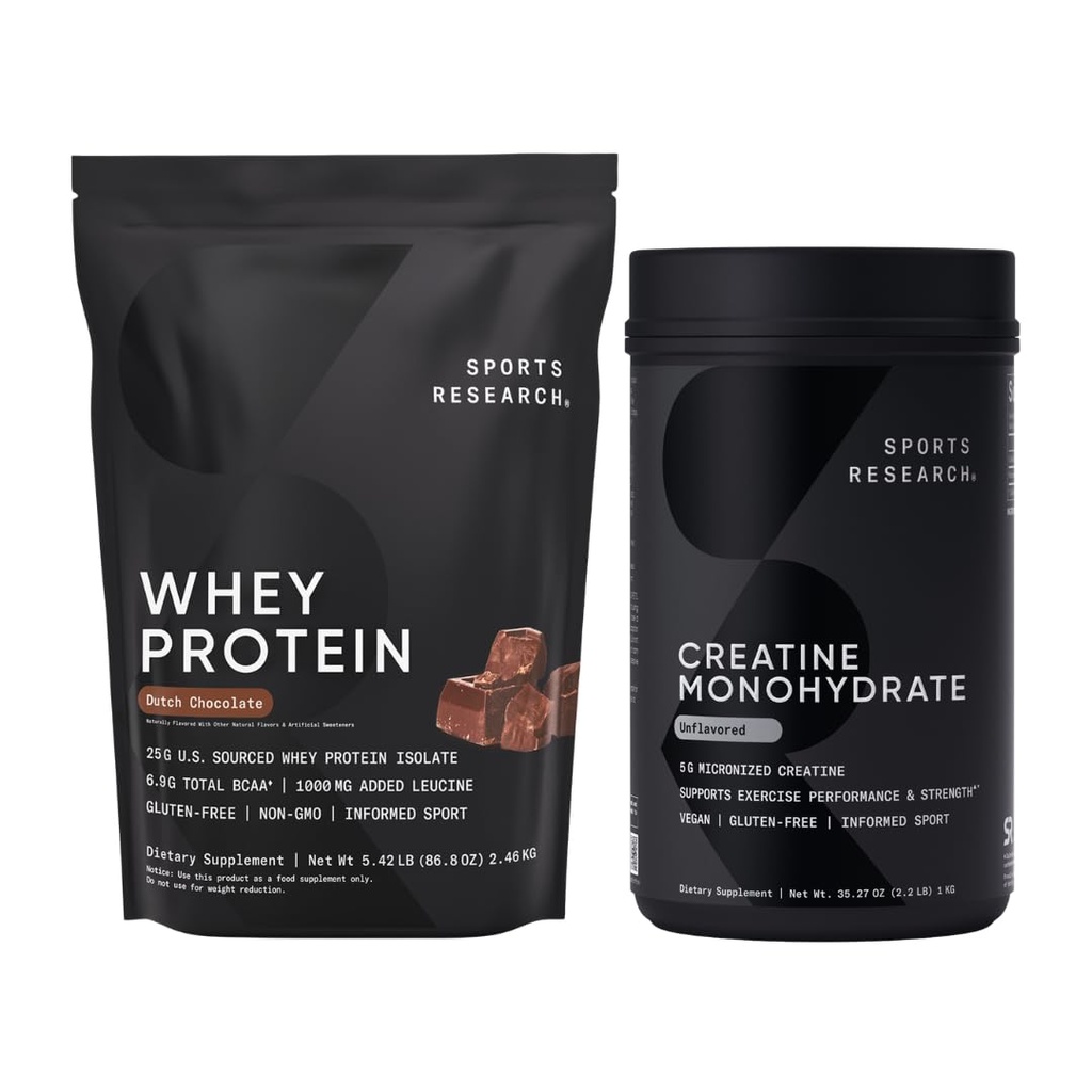 Sports Research® Recovery Matrix - Dutch Chocolate Whey Protein Powder (5.42 LB) and Creatine Monohydrate (2.2 LB) Bundle