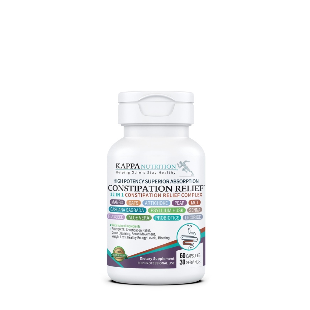 KAPPA NUTRITION Constipation Relief Supplement – Gentle Colon Cleanse for Regularity & Gut Health – Non-Habit Forming Formula with Fiber, Herbs & Probiotics – Non-GMO, 60 Capsules