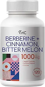 Berberine Supplement 1000 mg with Ceylon Cinnamon, Bitter Melon, 3 in 1 Triple Action Formula Berberine HCL Supplements, for Imune, Cardio血管, Gastro肠道, 120 Veggie Capsules, 产于美国