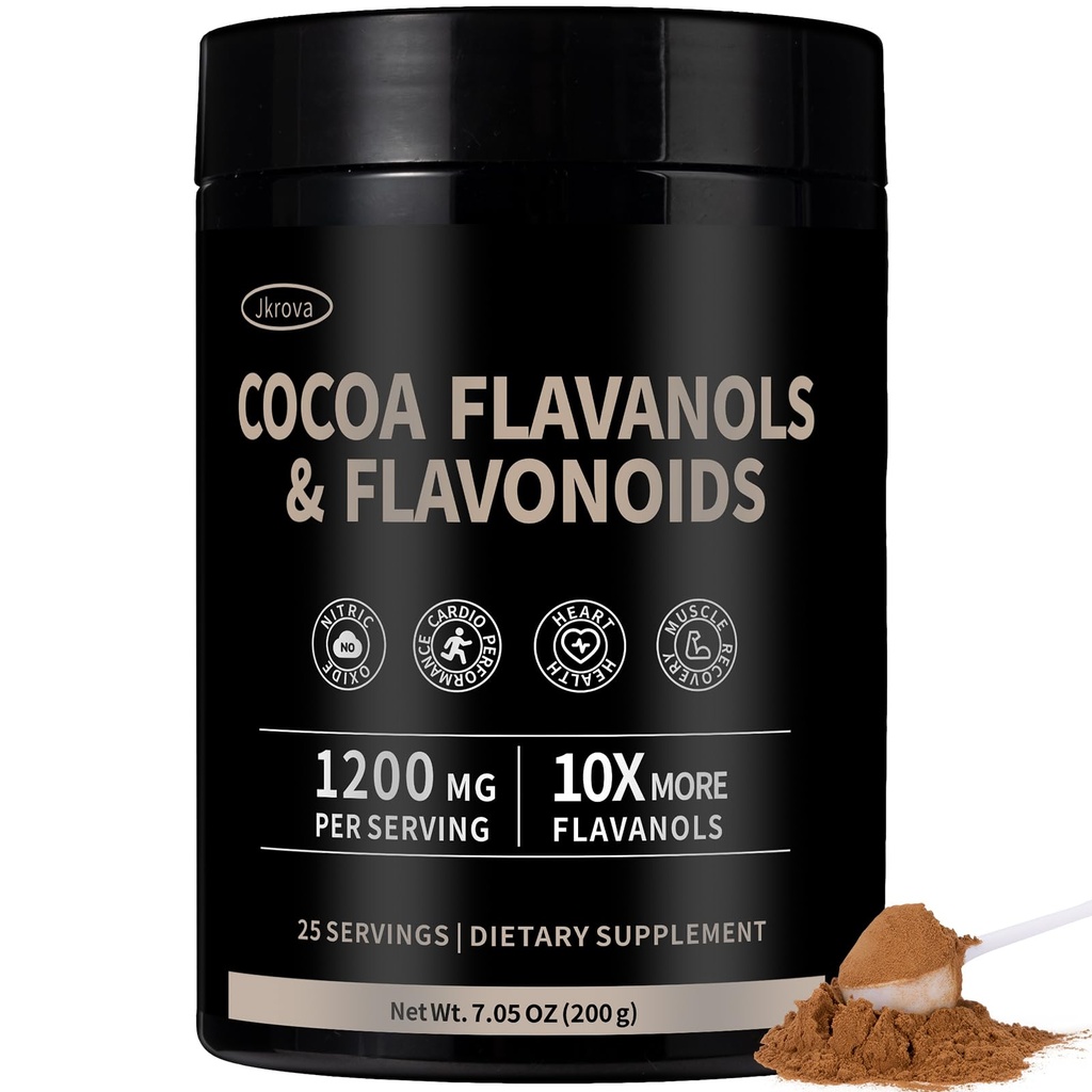 High Flavanol Cocoa Powder – 10X More Flavanols | 1200mg Cocoa Flavanols & Flavonoids – Heart Health, Nitric Oxide, Boost Energy & Endurance | Zero Sugar, 30 Servings