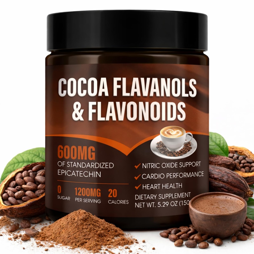 High Flavanol Cocoa Powder – 1200mg per Serving with Cocoa Flavanols, Flavonoids & 600mg Epicatechin – Supports Heart Health, Nitric Oxide & Energy