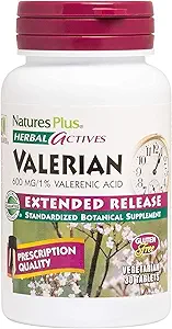 Natures Plus Herbal Actives Valerian 扩展释放片 - 600 mg, 30 Vegan 片 - 蔬菜,无葡萄糖 - 30 services