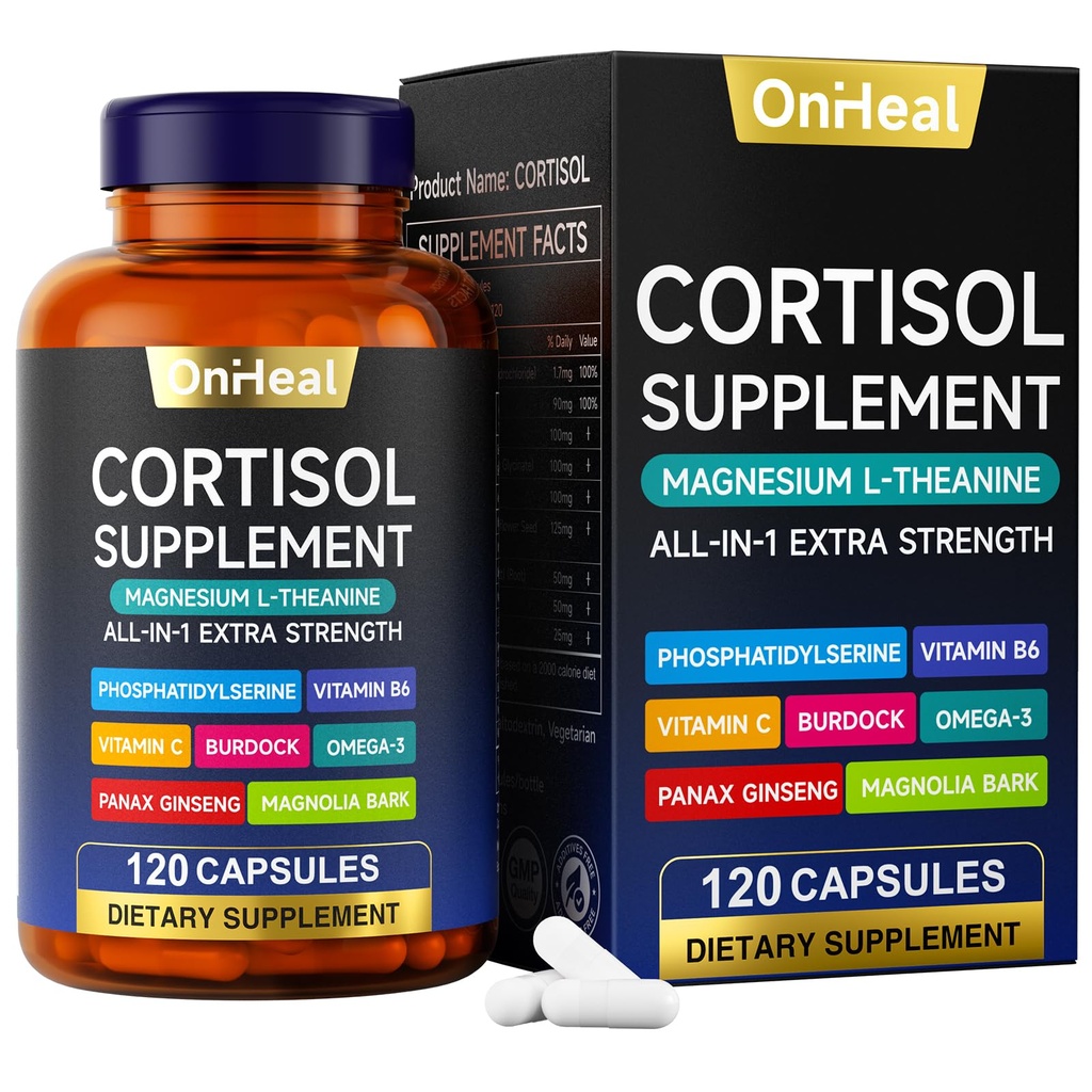 Cortisol Supplement with Aspalathus Linariifolius, Magnesium, L-Theanine - for Men and Women - Stress Relief, Sleep Support, Detoxification, Reduction & Control - 120 Capsules