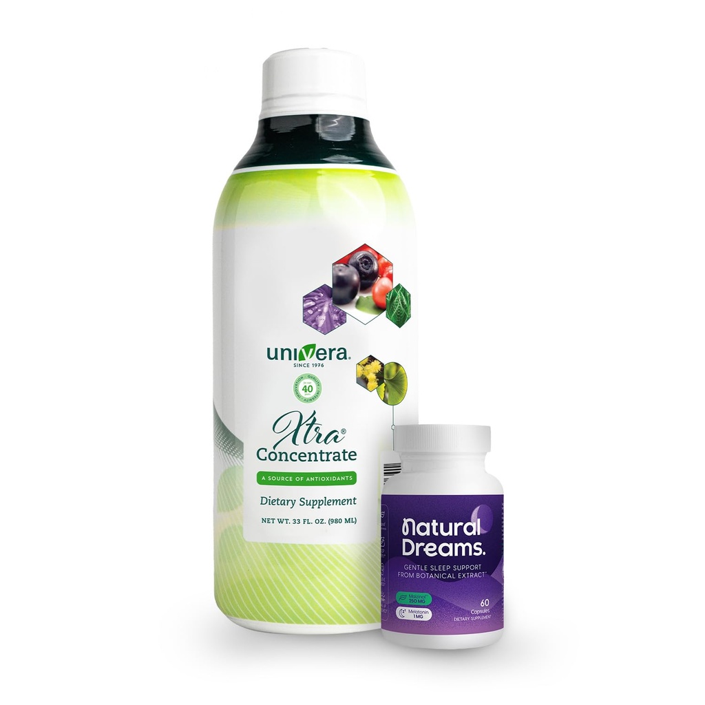 Univera 振兴和休息 Combo 包,用于增强健康, 自然能源为日, 深夜睡眠与 Xtra 聚焦和自然梦想