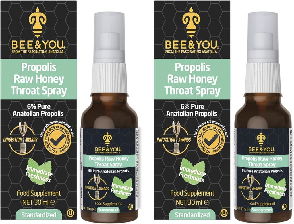 Bee and You Raw Honey Throat Spray, 100% pure Propolis 提取, Immune 支持, Sore Throat & Control Relief, 口腔健康, 抗氧化剂, Natural, Keto, Paleo, Gluten - Free QQ 1 FL Oz (Pack of 2) 互联网档案馆的存檔,存档日期2011-09-2.