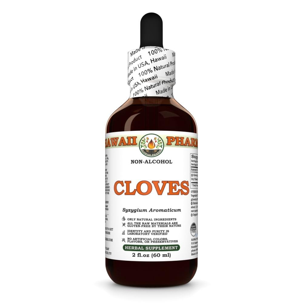 Hawaii Pharm Cloves Alcohol-Free Extract, Glycerite for Antioxidant Support, Promotes Bone Strength, Supports Liver Function, Stomach Relief, Enhances Vitality - 2 fl.oz