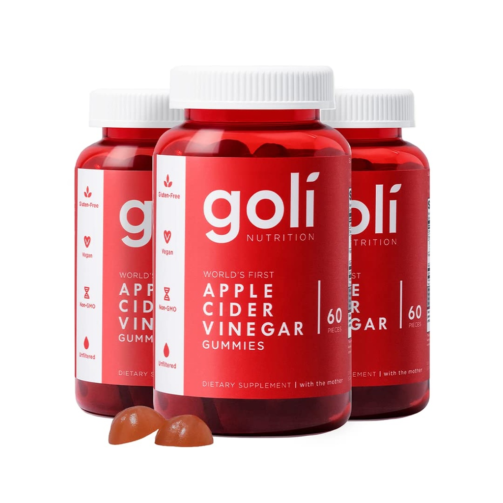 Goli Apple 苹果苹果酒 葡萄酒 Gummy Vitamins - 180 Counter - 维生素 B9 & B12, Gelatin-Free, Gluten-Free, Vegan & Non-GMO
