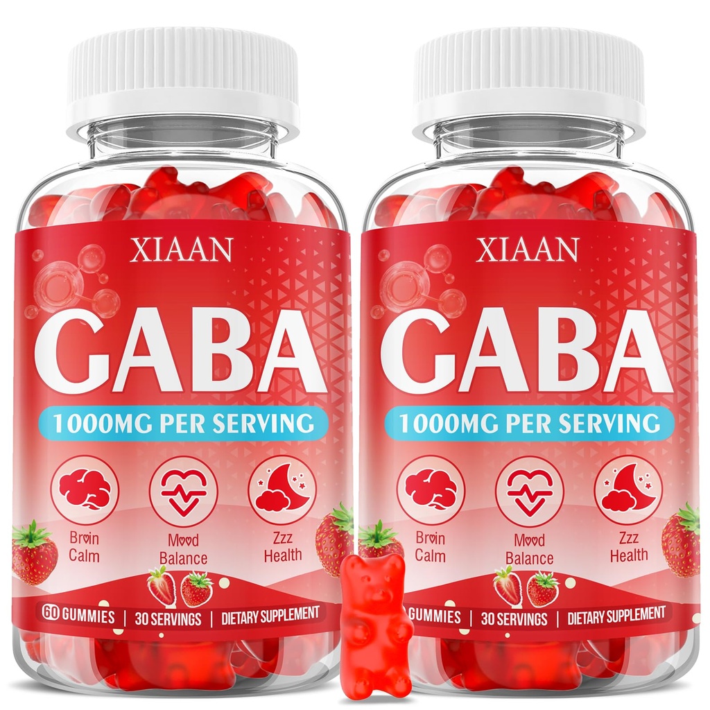 GABA Gummies 1000mg for Kids & Adults, Chewable GABA Supplements with L Theanine 5-HTP Ashwagandha Vitamins B6,B12,D3 for Calm & Zzz, Sugar-Free/Vegan, Strawberry Flavor 120 Count
