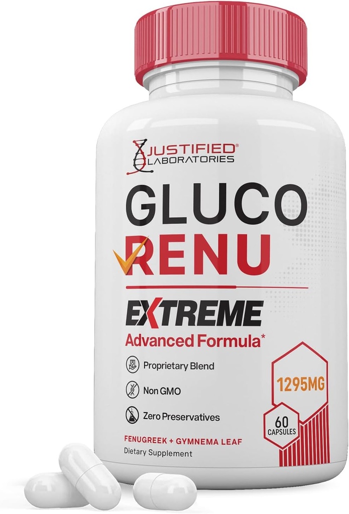 Gluco Renu Extreme 1295MG Glyco 支持 Pills Advacted Formula Gluo 更新 Glycogen 支持 与 Turmeric Berberine Resveratrol 大蒜酸盐 Melon 牛奶 硝酸盐 60 Capsules 设计