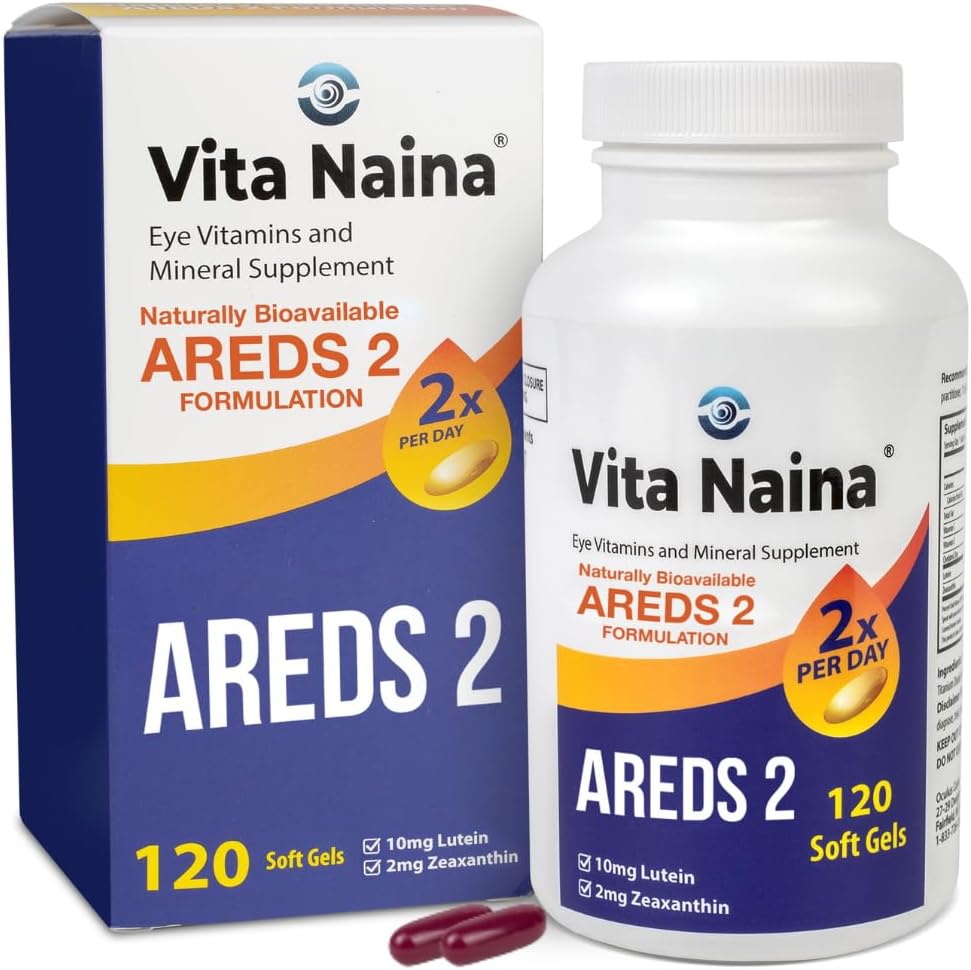 Vita Naina (120 SoftGels) QQ AREDS2 眼维生素和矿物补充剂(Zeaxanthin 2mg) QQ 高生物利用率和生物吸收公式 QQ 在你的消化系统上简单QQ 容易吞咽