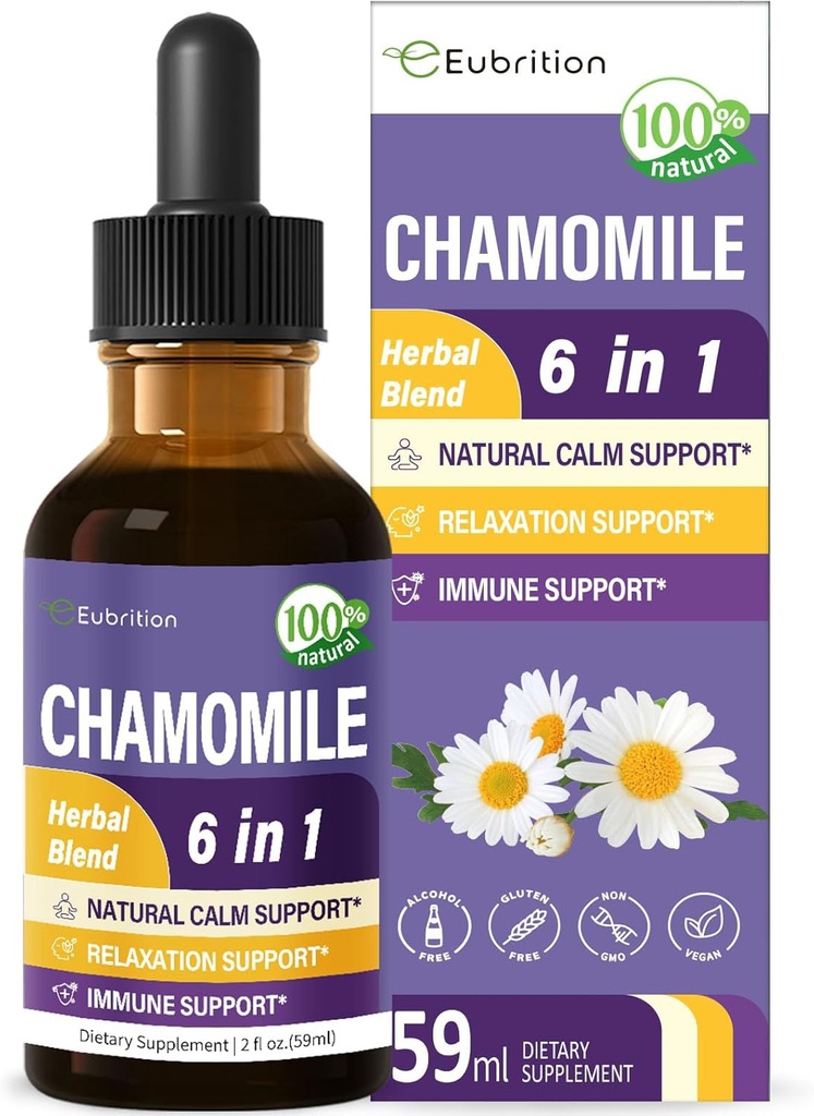 Chamomille草药提取滴,天然冷却草药丁酯补充剂 w/Passion Flower, St. John's Wort, Lavender, Reishi, & Echinacea for Relaxation Support & Immune Support. 2OZ (英语).