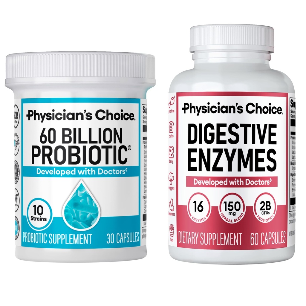 物理学家的CHOICE - 最佳古特健康包:60亿Probiotics + 消化性酶 用于消化舒适和免疫支持