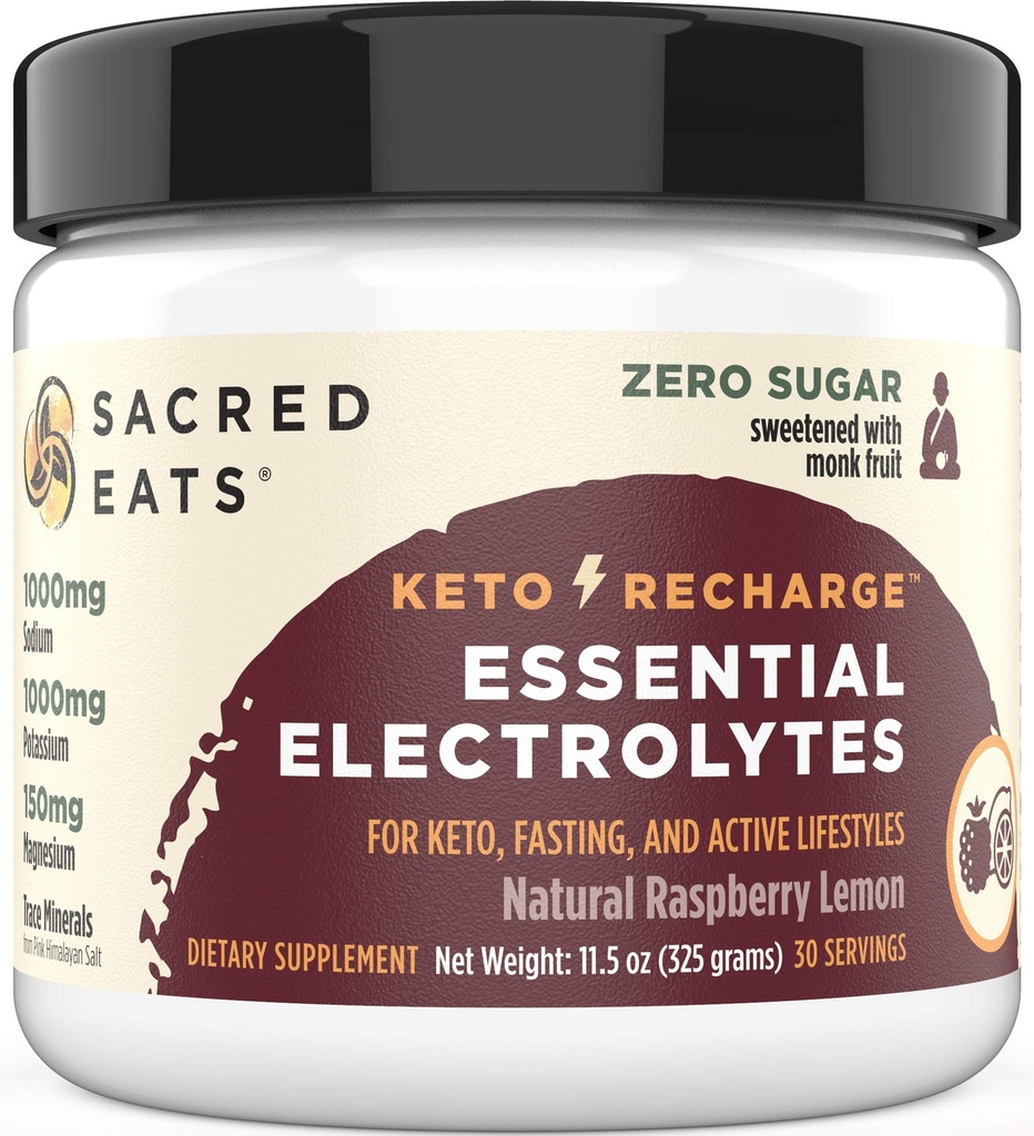 Keto Electrolyte Powder & Hydrition Supplement → 1000mg Potassium & Sodium, 150mg Magnesium → 无糖 & Stevia, Sweeted with Monk Fruit Only → 天然莓柠檬(30 services)